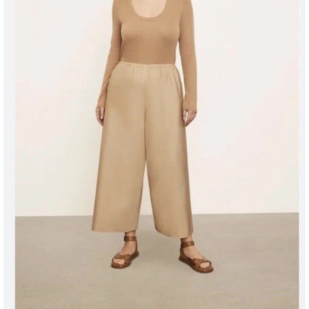VINCE Poplin Bias Cut Culotte Pants 1X Beige Pull On Wide Leg vi821822061 $275